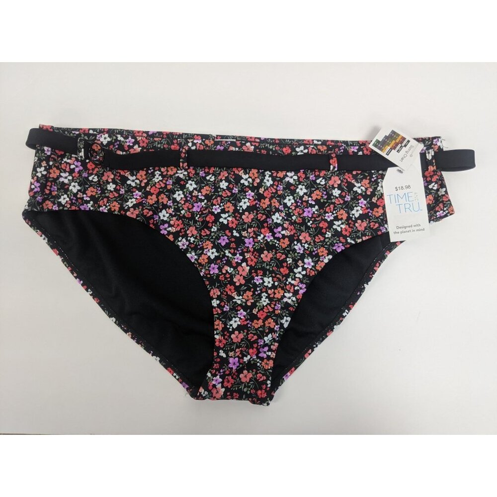 Time and Tru Floral Belted Mid Rise Swim Bikini Bottom Plus Size 2X 20W-22W